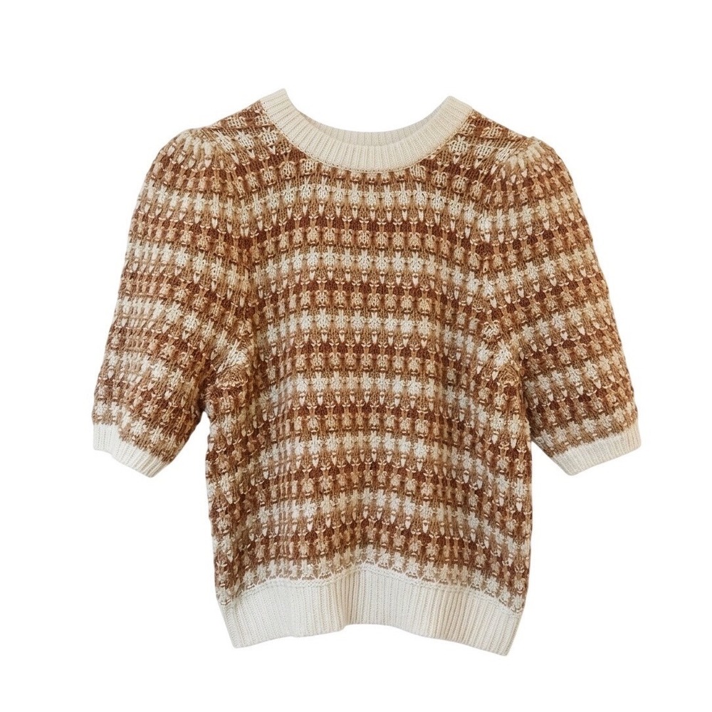 Universal Thread Womens Short Sleeve Sweater Medium Rust Tan Cream Knit Pullover